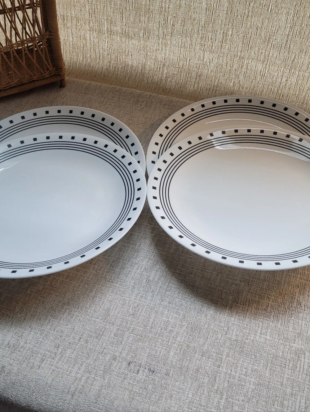 Corelle City Block White Ceramic Dinner Plate with Black Geometric Rim